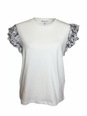 Zara Embroidered Ruffle Sleeve T-Shirt Size Medium
